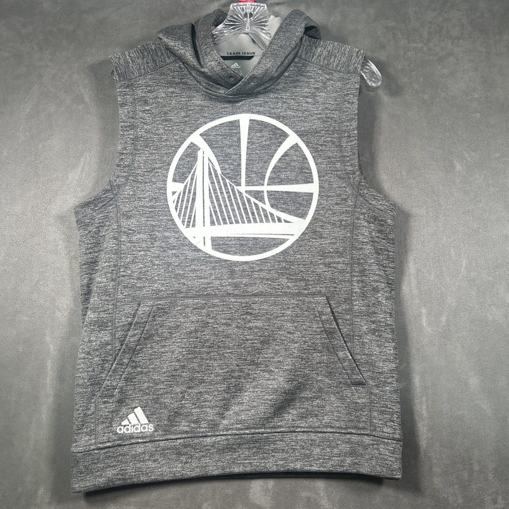 Golden State Warriors Adidas Sleevless Hoodie Mens S Gray Team Issue Climawarm